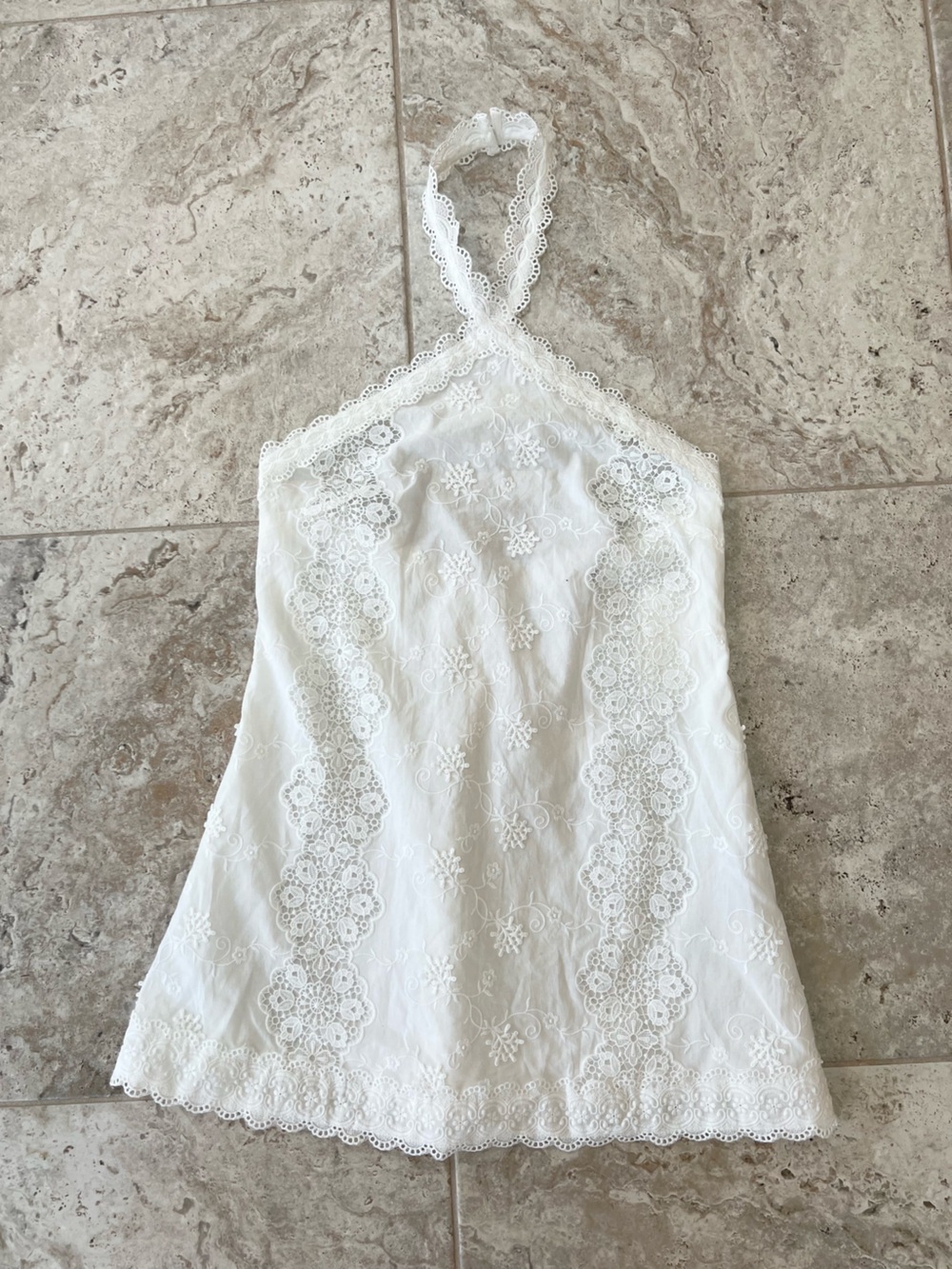 Hello Molly Valentine Cotton Lace Halter Open Back Flared Mini Dress White, S - Picture 2 of 10